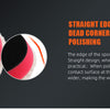 Close-up view of a black and red polishing pad with a straight edge design for efficient corner polishing.