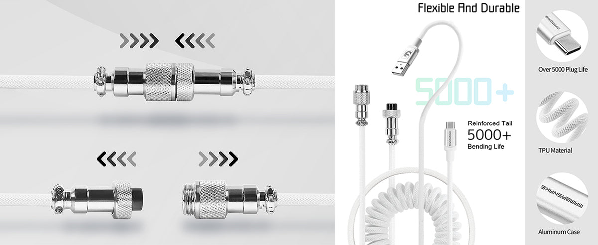 Coiled USB-C Cable for Mechanical Keyboards with Aviator Connector