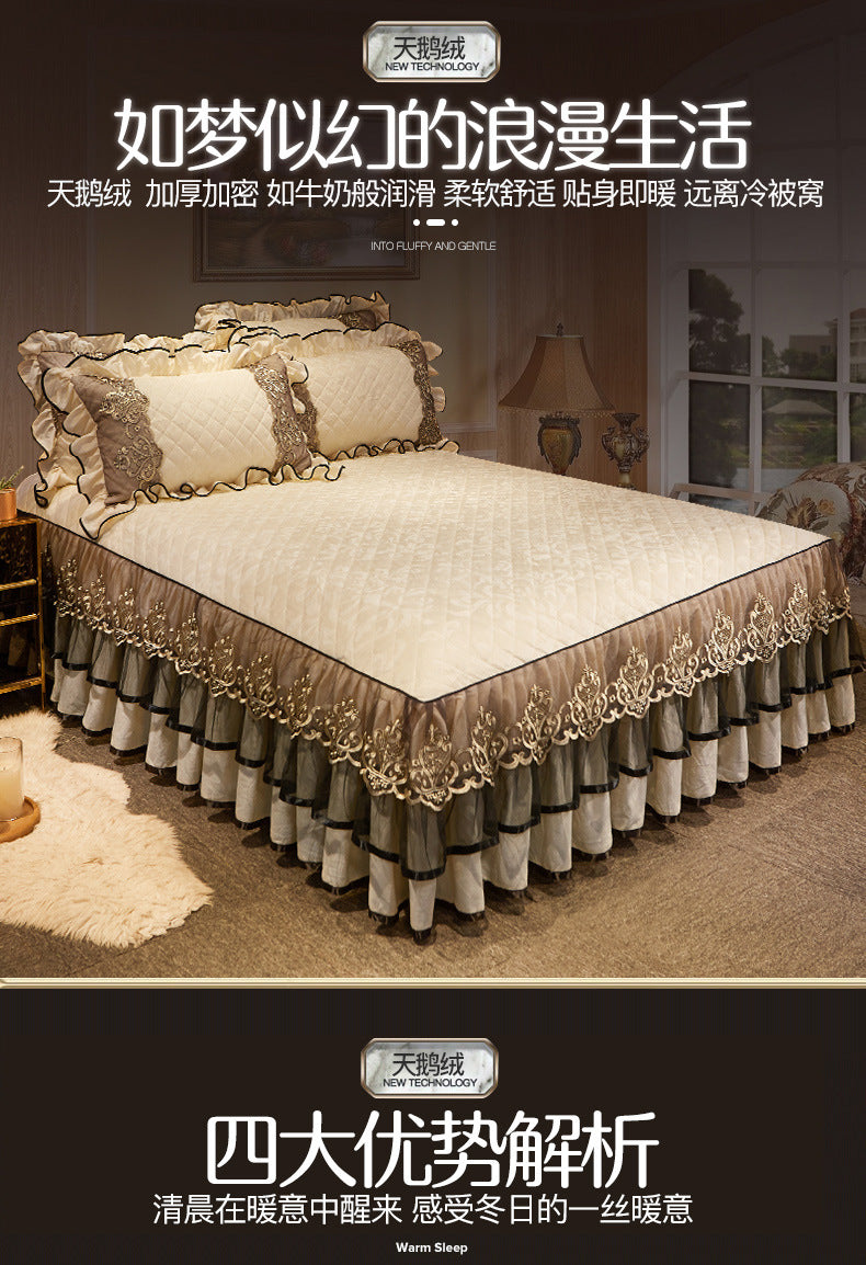 Lace Bed Skirt Set with Matching Pillowcases
