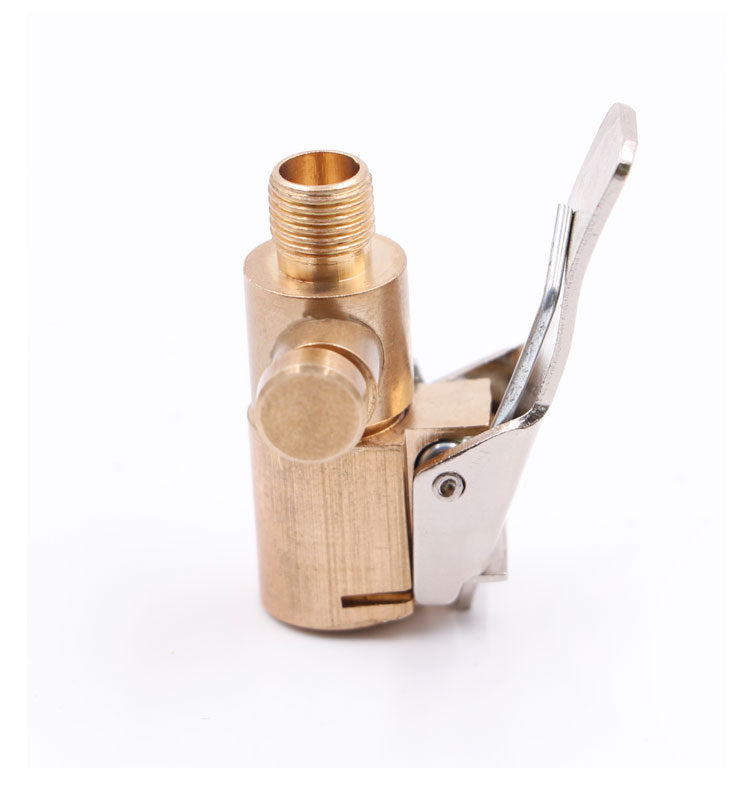 Brass tire inflator quick-connect adapter with clip-on lock tool