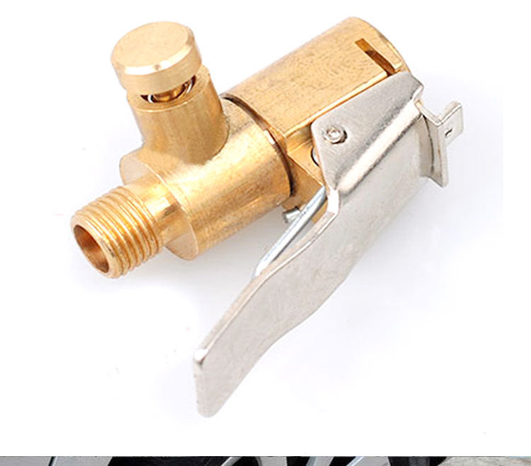 Brass tire inflator quick-connect adapter with clip-on lock tool