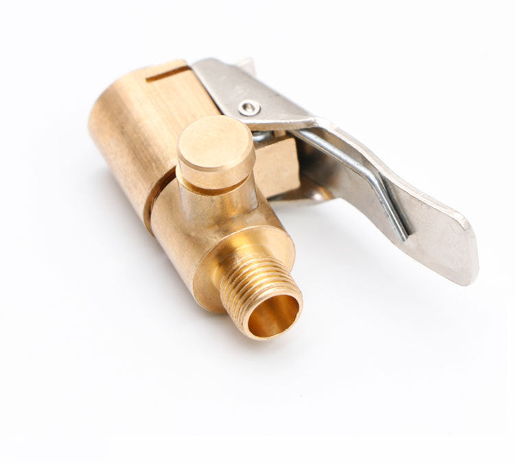 Brass tire inflator quick-connect adapter with clip-on lock tool