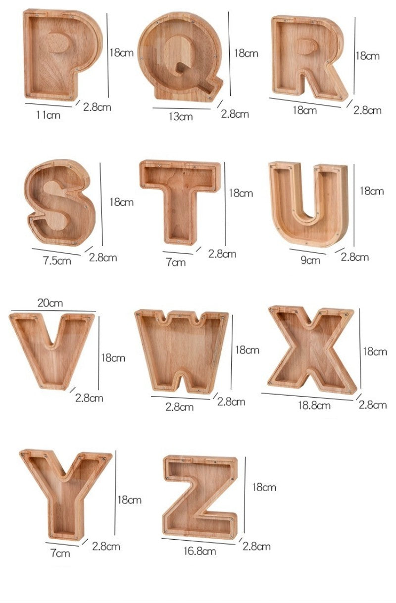 Wooden Alphabet Piggy Bank – Educational Coin Savings Box