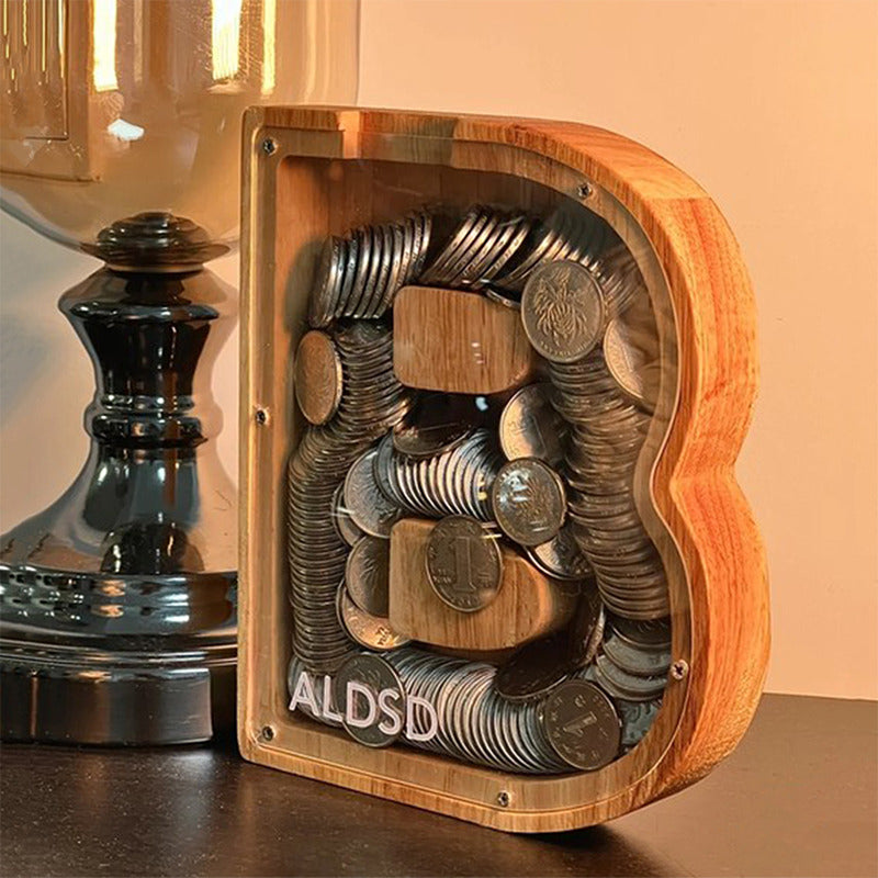 Wooden Alphabet Piggy Bank – Educational Coin Savings Box