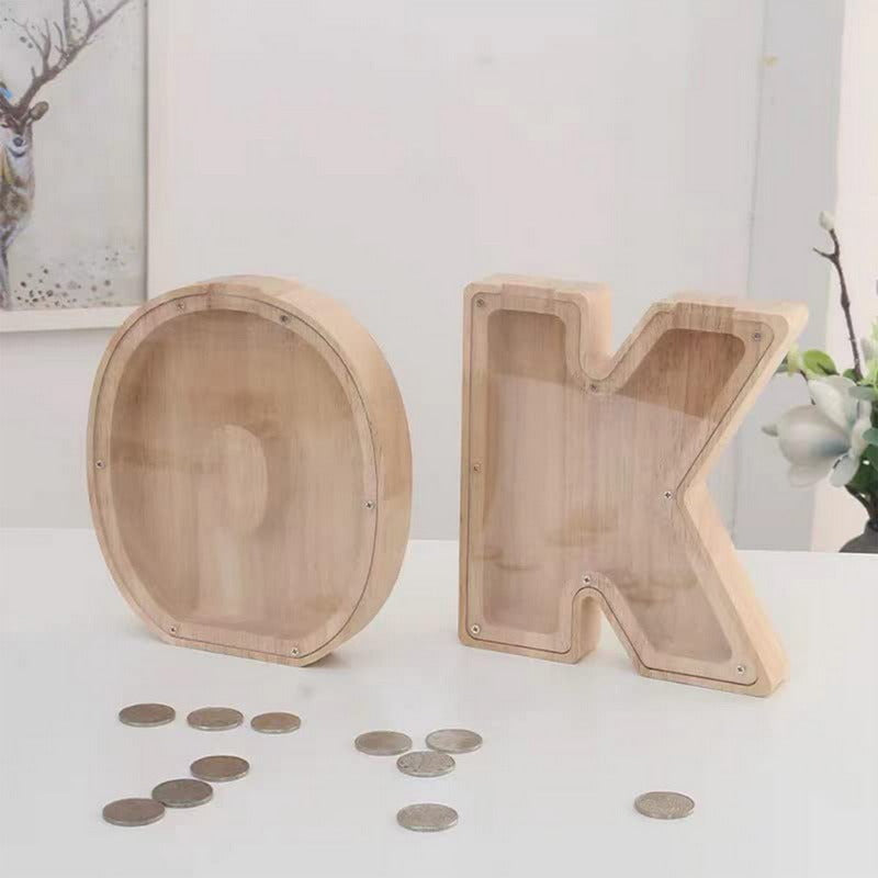 Wooden Alphabet Piggy Bank – Educational Coin Savings Box
