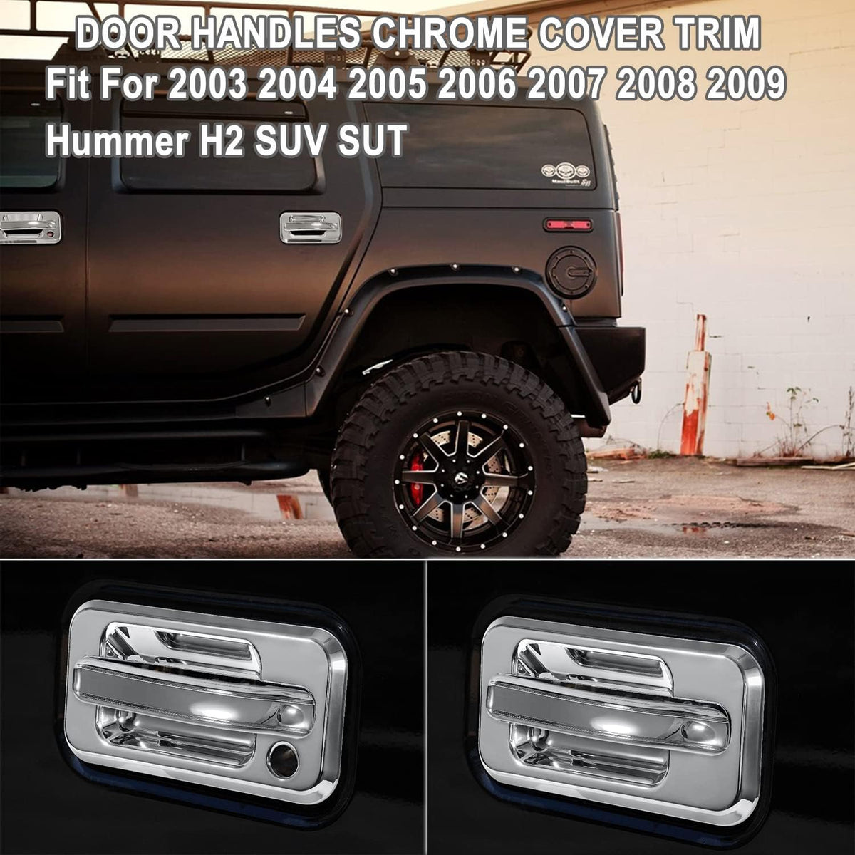 Chrome cover trim for Hummer H2 SUV door handles, showing close-up detail.