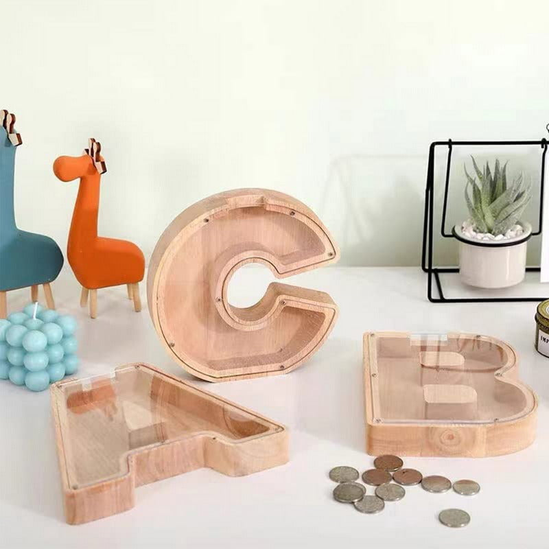 Wooden Alphabet Piggy Bank – Educational Coin Savings Box