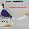 A close-up view of a purple and black manual fuel transfer syringe adapter and tubing for 1500cc installation.