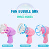 Pink fan bubble gun toy with three modes including multiple bubbles, nested bubble, and fan mode