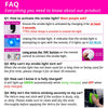 FAQ guide showing steps to activate, charge, and connect an RGB LED strobe light for vehicles.