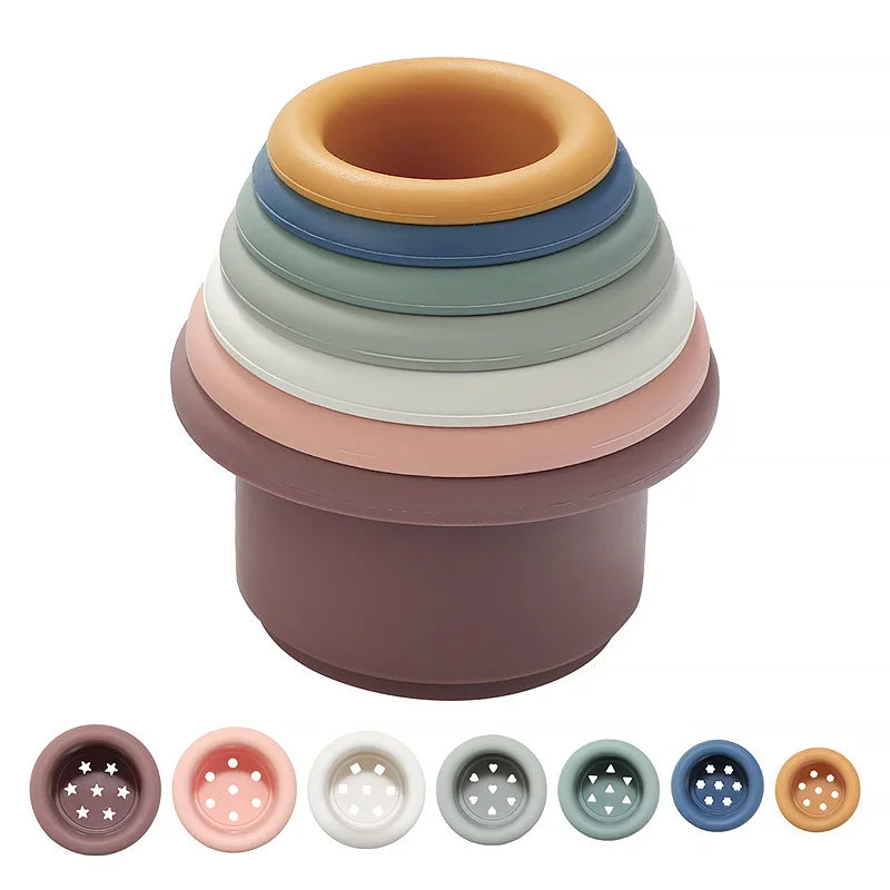 Montessori Silicone Stacking Cups for Baby Bath & Play
