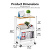 A white 3-tier rolling utility cart with a wooden top and lockable wheels.