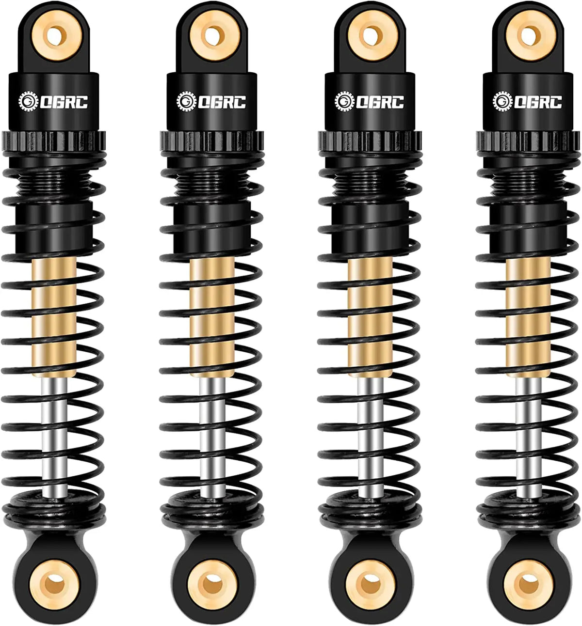 Set of three black and gold aluminum shock absorbers for RC crawlers