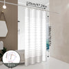 White modern striped shower curtain measuring 120cm wide and 180cm long