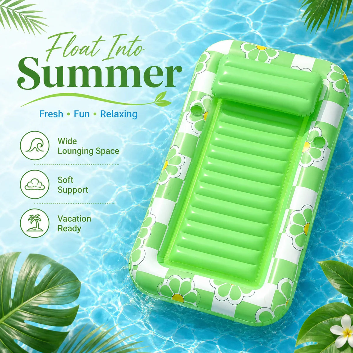Extra-Large Inflatable Pool Lounger with Pillow