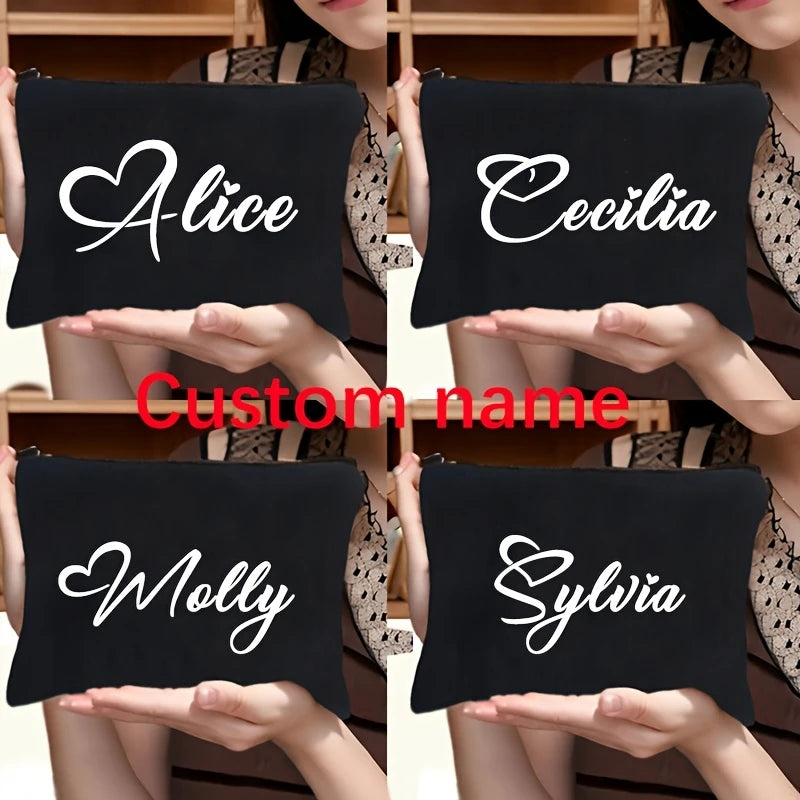 Customizable Name Makeup Pouch with Heart & Crown