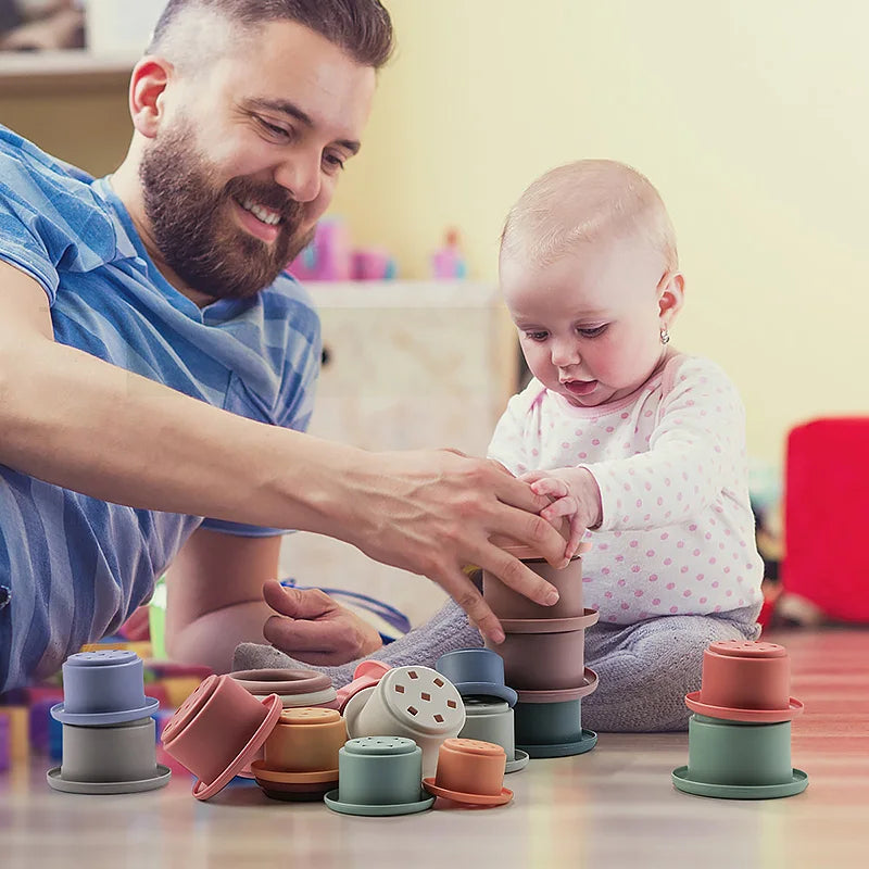 Montessori Silicone Stacking Cups for Baby Bath & Play