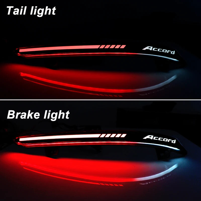 Close-up view of a red LED tail light and brake light assembly for a Honda Accord sedan.