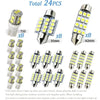 A set of 24 LED car interior light bulbs and sockets for a universal upgrade kit.