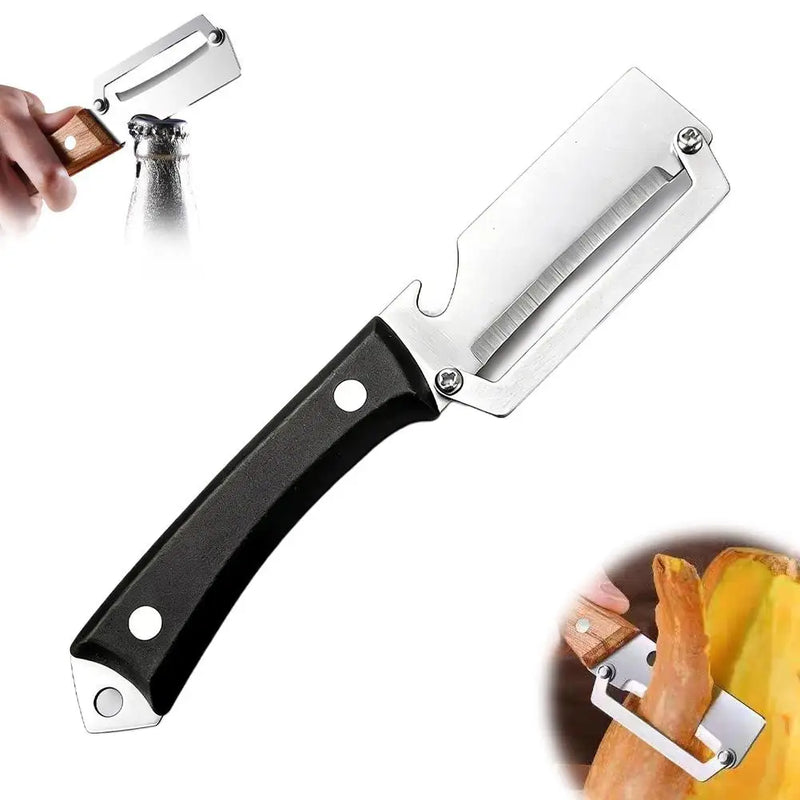 Wooden-Handle Multi-Function Peeler with Bottle Opener