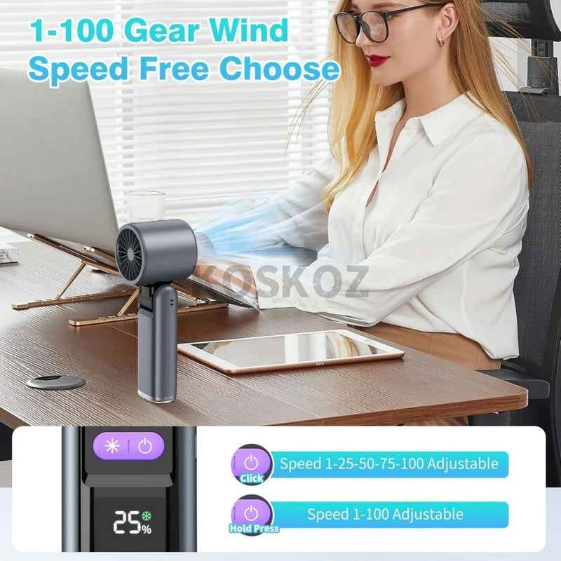 Portable Handheld Turbo Fan with Cooling & Flashlight