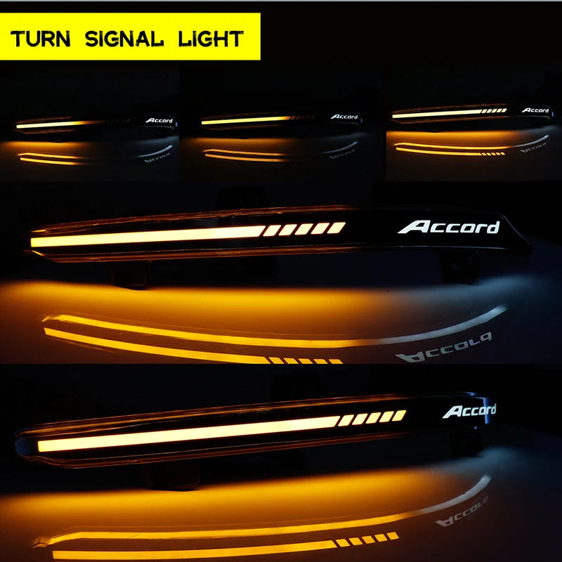 Close-up shots of LED turn signal lights installed on a Honda Accord vehicle.