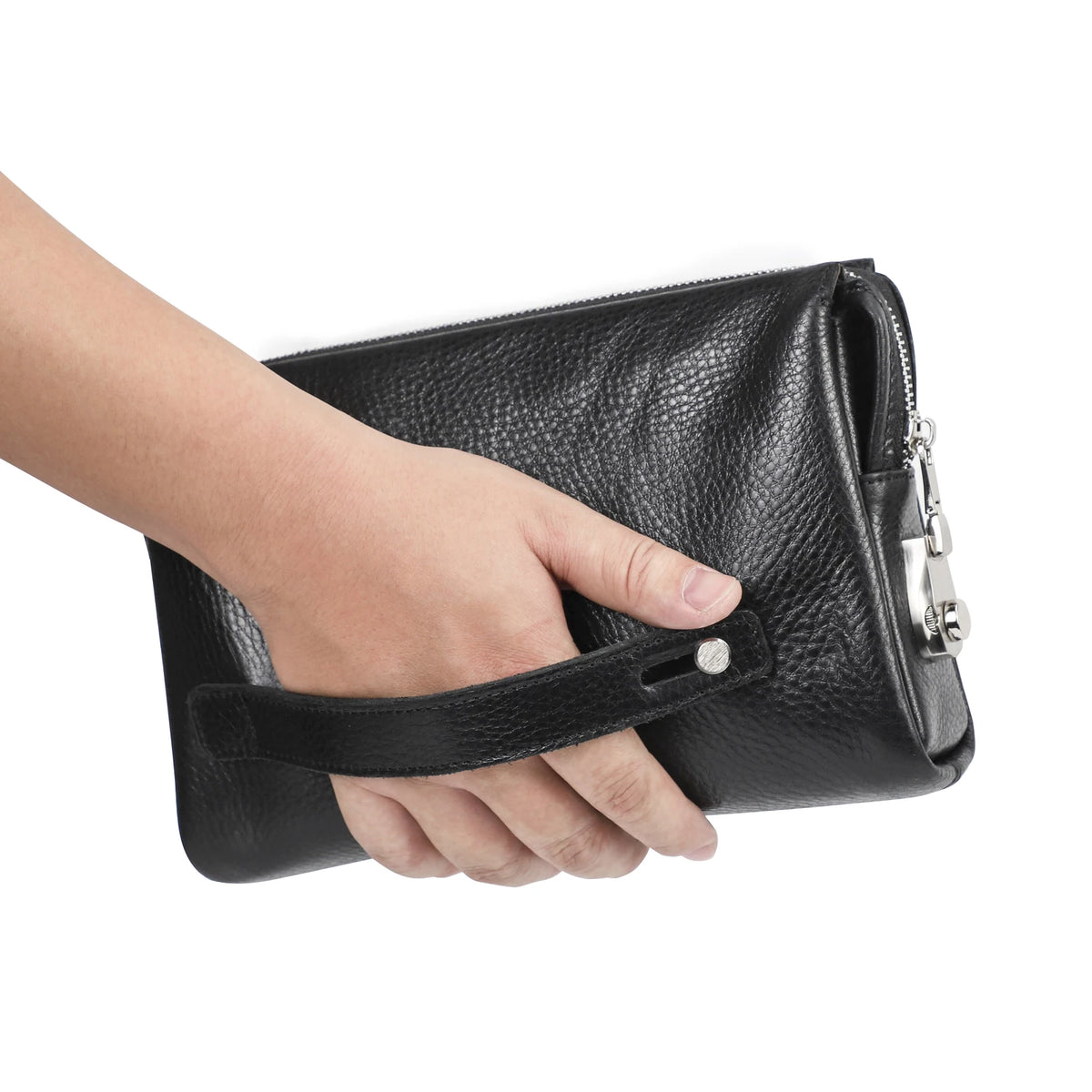Men's Full-Grain Leather Clutch with Password Lock