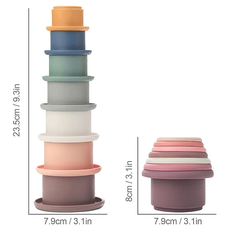 Montessori Silicone Stacking Cups for Baby Bath & Play