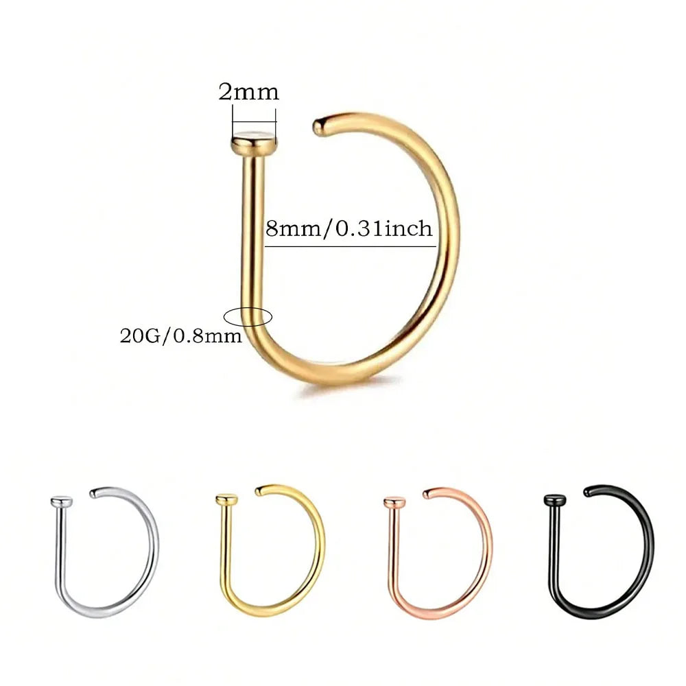 Stainless Steel D-Shape Nose Ring Set