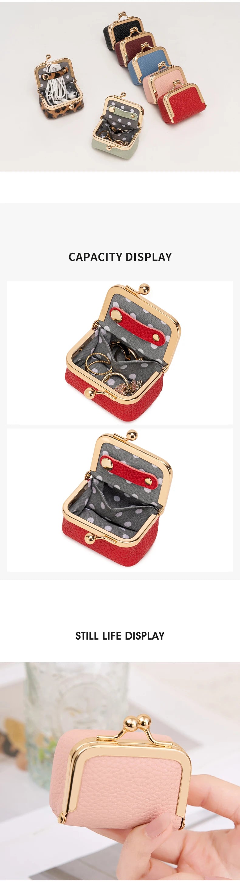 Vintage PU Leather Jewelry Box with Kiss Lock Closure