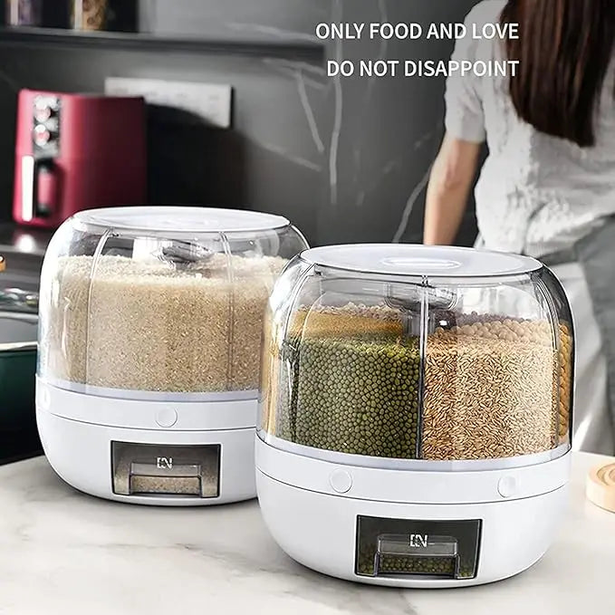 360° Rotating 6-Compartment Cereal Dispenser with One-Touch Dispense