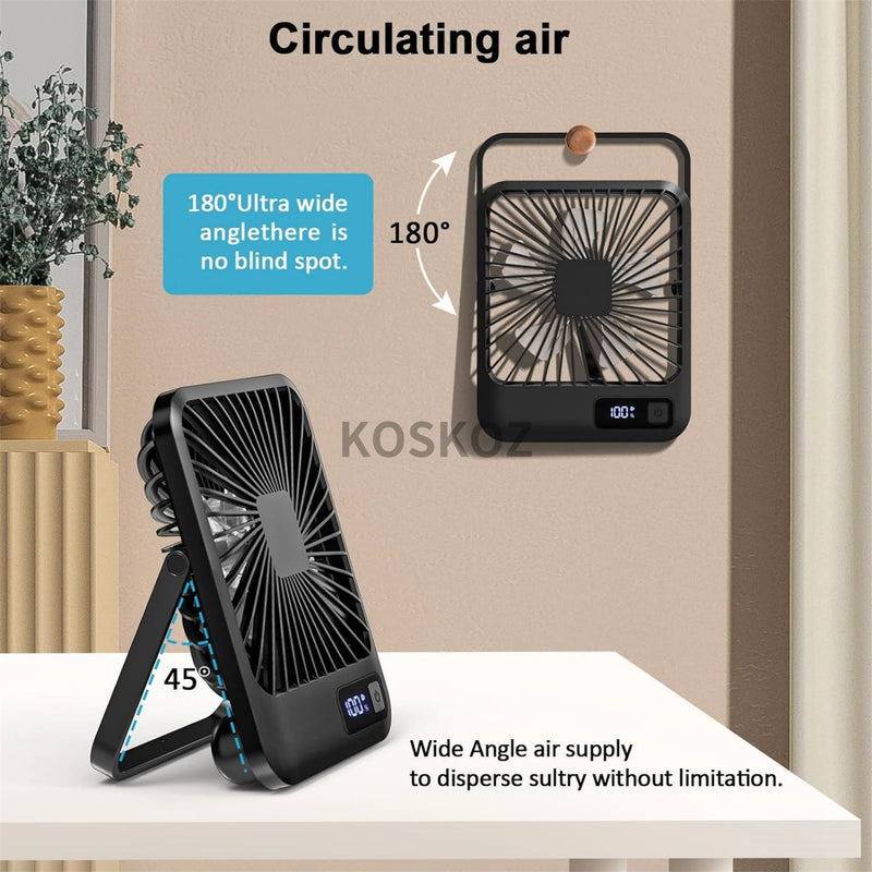 Rechargeable USB Desk Fan with 180° Tilt and 5-Speed Quiet Operation