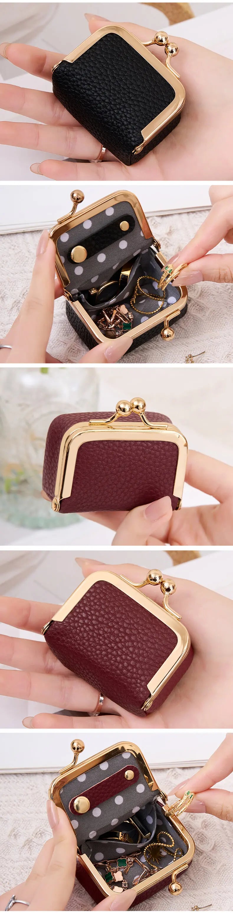 Vintage PU Leather Jewelry Box with Kiss Lock Closure