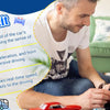 A man and a boy are using a DIY Car Driver Simulator kit to simulate driving functions.
