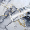 Marble pattern peel and stick self-adhesive wallpaper featuring gray and white marble with gold accents