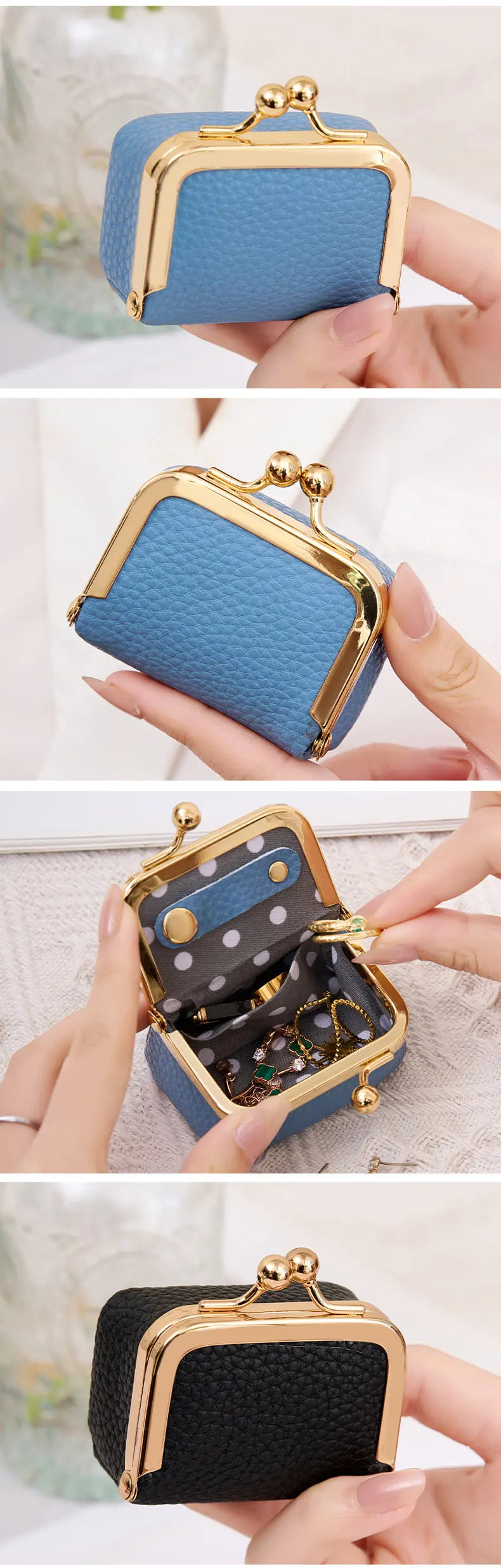 Vintage PU Leather Jewelry Box with Kiss Lock Closure