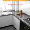 Oil proof sticker product showing a kitchen countertop with a sink and various household items.