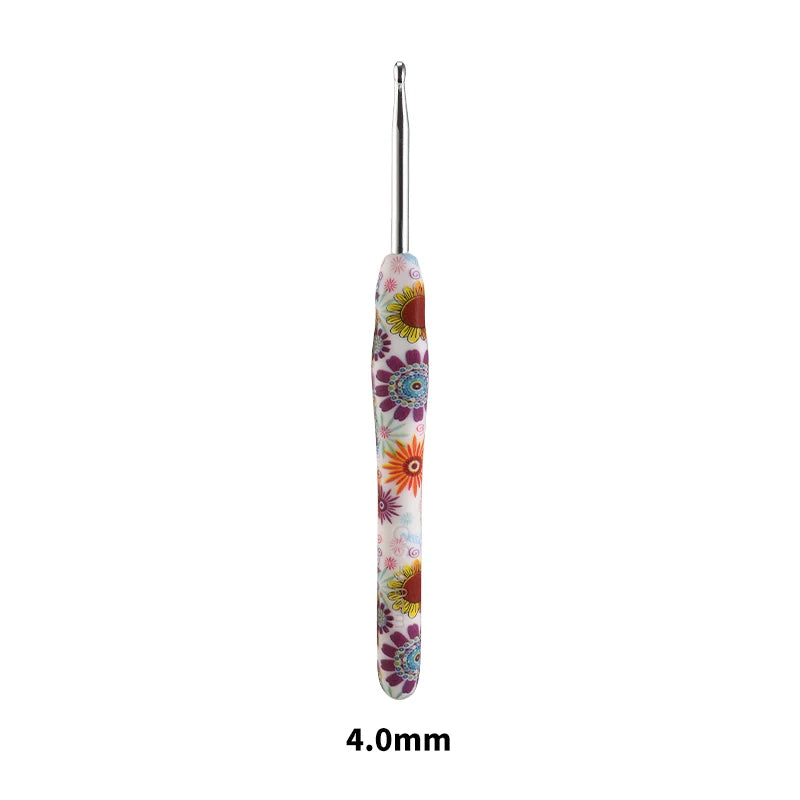 A single ergonomic crochet hook with a sunflower design, measuring 4.0mm.