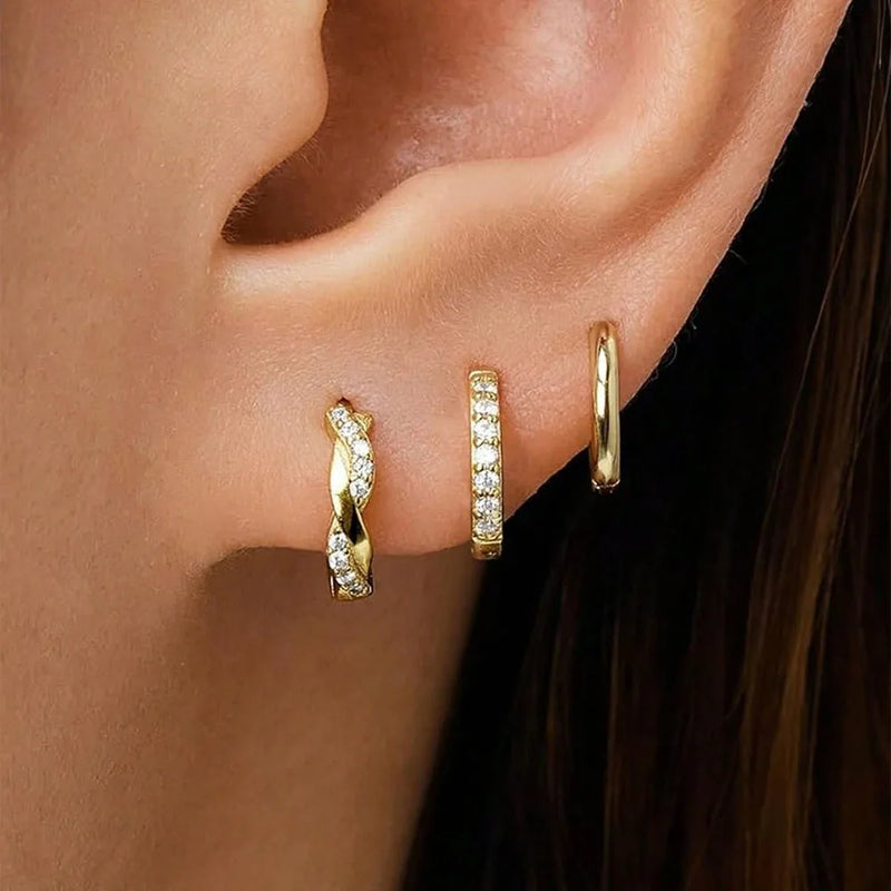 Twist Huggie Hoop Earrings - Set of 3