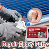 Hands applying Repair Epoxy Putty to a metal surface for a waterproof and heat resistant repair.