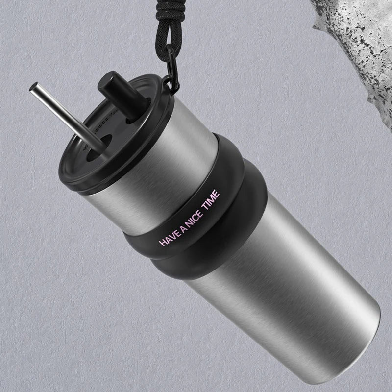 Stainless Steel Vacuum-Insulated Water Bottle with Straw