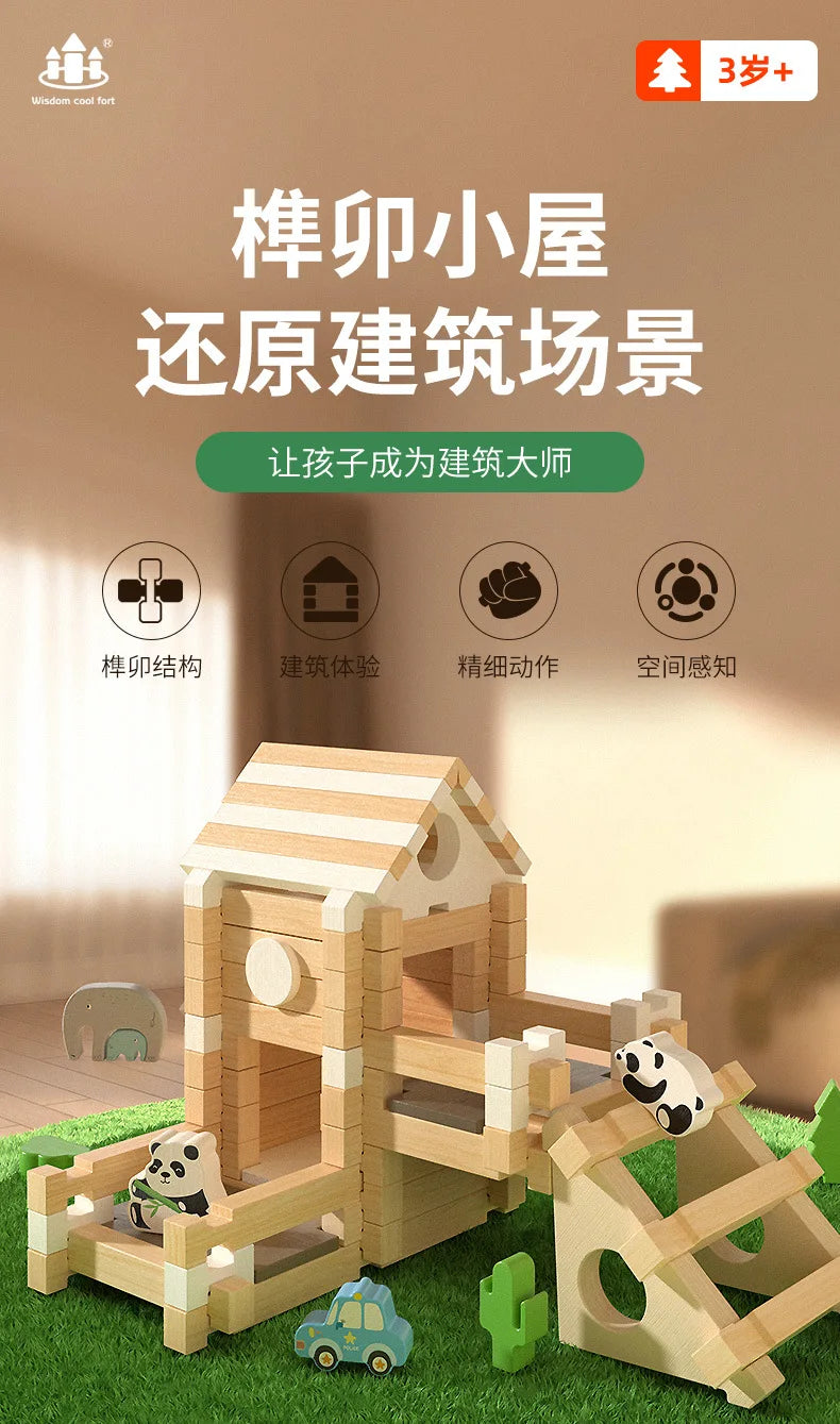 Natural Wooden Cabin Building Kit – DIY Forest House Blocks