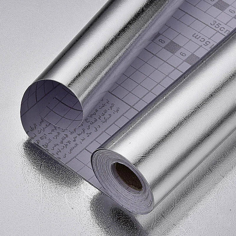 Roll of silver aluminum foil kitchen wall stickers with measurement markings