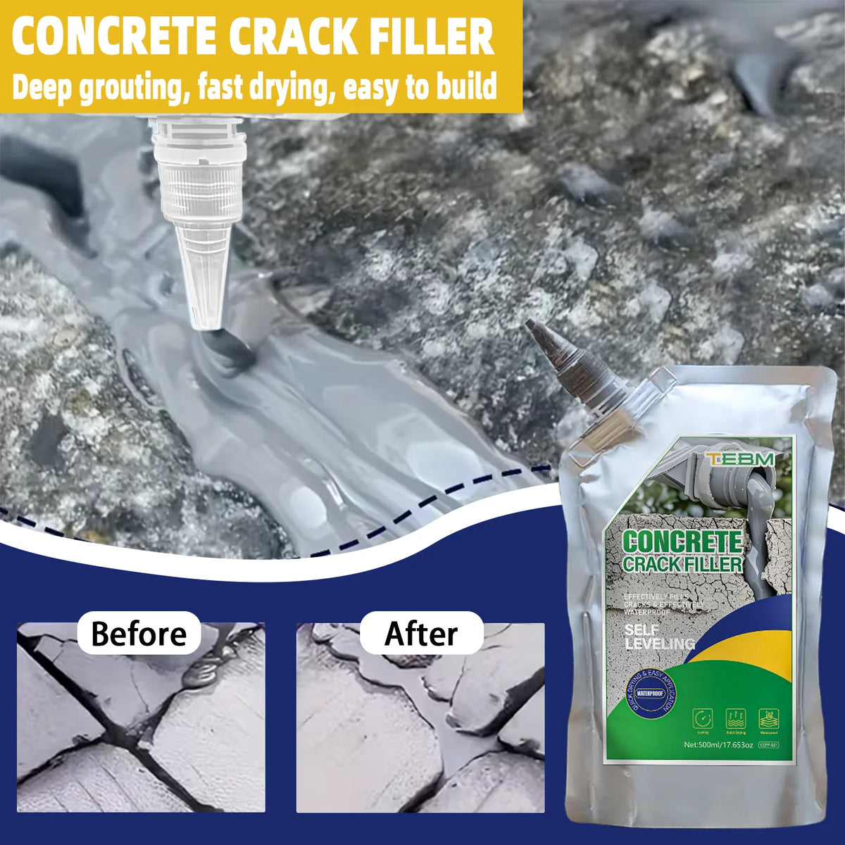 Self-Leveling Concrete Crack Filler & Waterproof Sealant