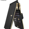 Black RFID blocking extra-large bifold wallet with double zipper security for women