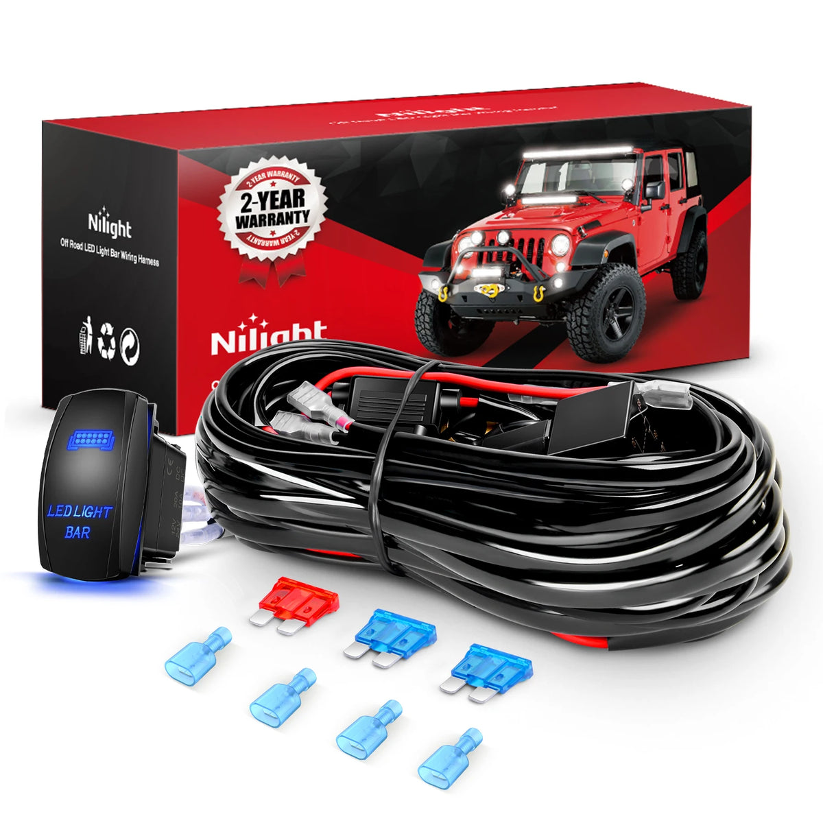 12V Heavy Duty Fog Light Wiring Harness Kit with Relay and Rocker Switch