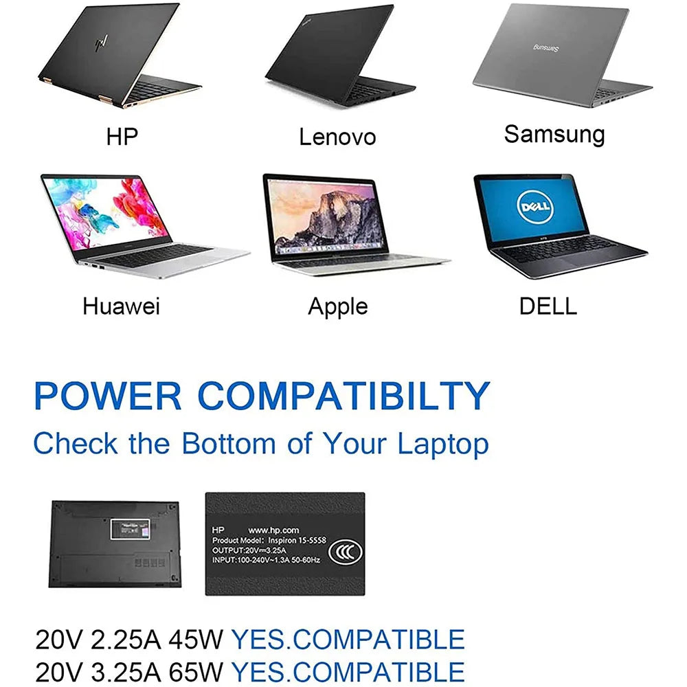 65W USB-C Laptop Charger with Power Delivery