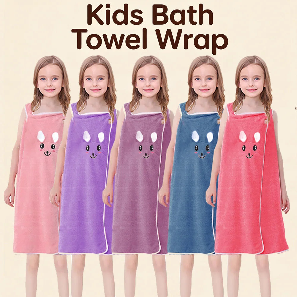 Kids' Bunny Ears Bath Towel Wrap – Soft Microfiber Towel Skirt for Girls