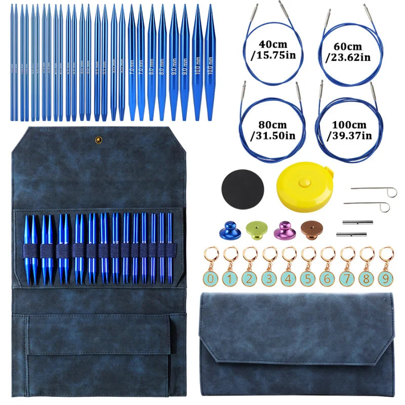 Portable Bamboo Circular Knitting Needle Set with Storage Case
