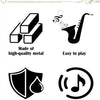 Product advantages showing features like high-quality metal, ease of play, corrosion resistance, and clear powerful sound.